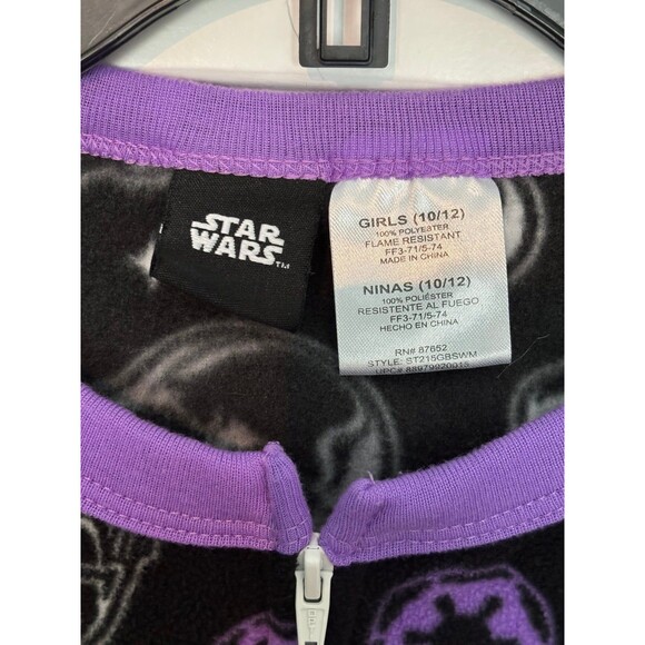 Star Wars Pajamas Girl Sz 10/12 Darth Vader Fleece 1 pc Sleep Black Purple - Picture 5 of 6